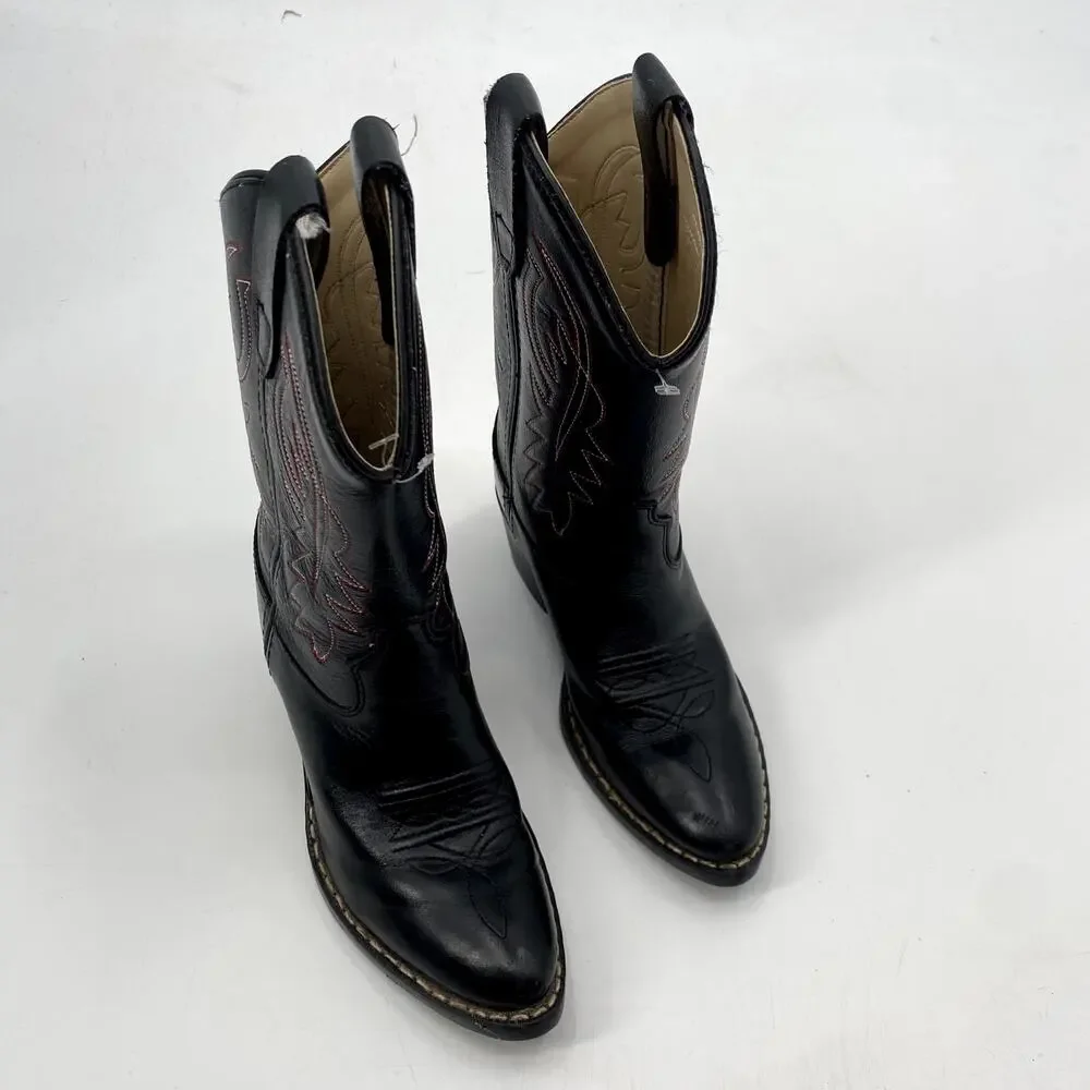 Cody James Kids Black & Red Leather Cowboy Boots 1D